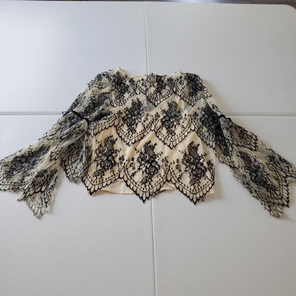 Altar'd State Lace Top Womens Large Black Cream Sheer Dark Romantic Whimsigoth - Picture 2 of 9
